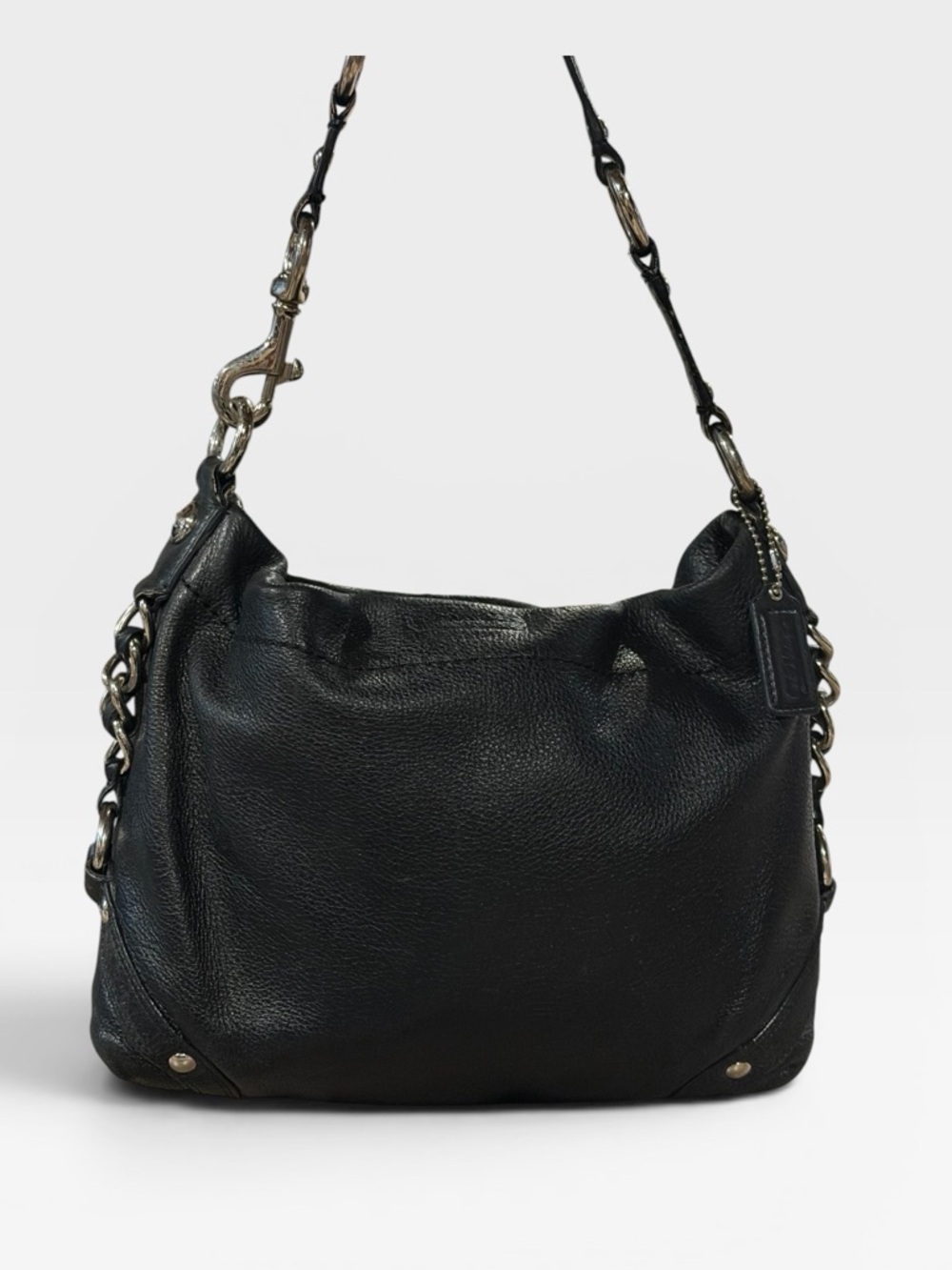 Coach Y2K Madison Maggie Black Hobo Bag Pebbled Leather Purple Lining